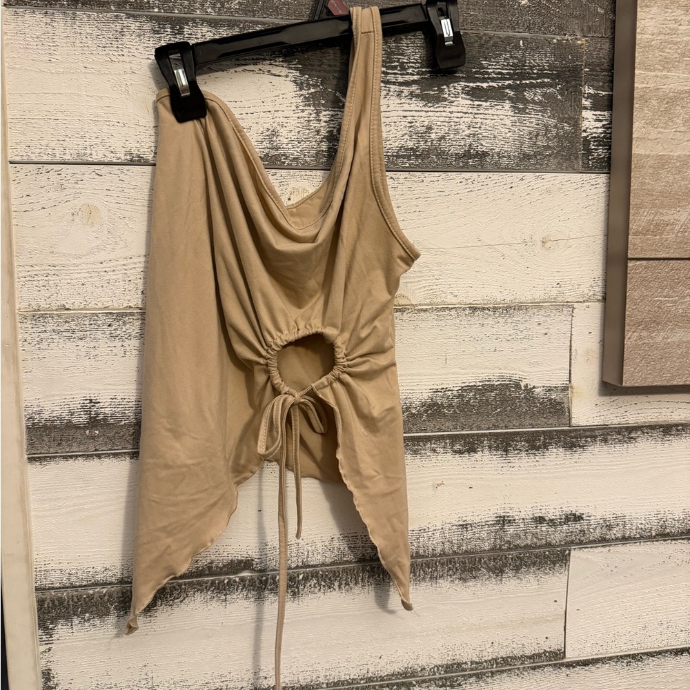 Nude cropped top with draw string & matching mini skirt set